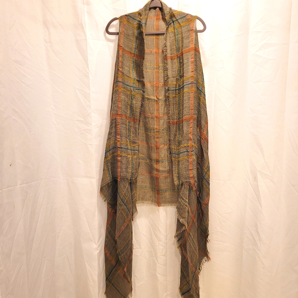 Grey/Tan Duster vest with Fringed Edges